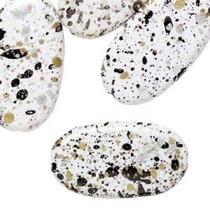Vintage 80s Light Gray Paint Spattered Retro Cool 29mm Oval Beads 10 pcs
